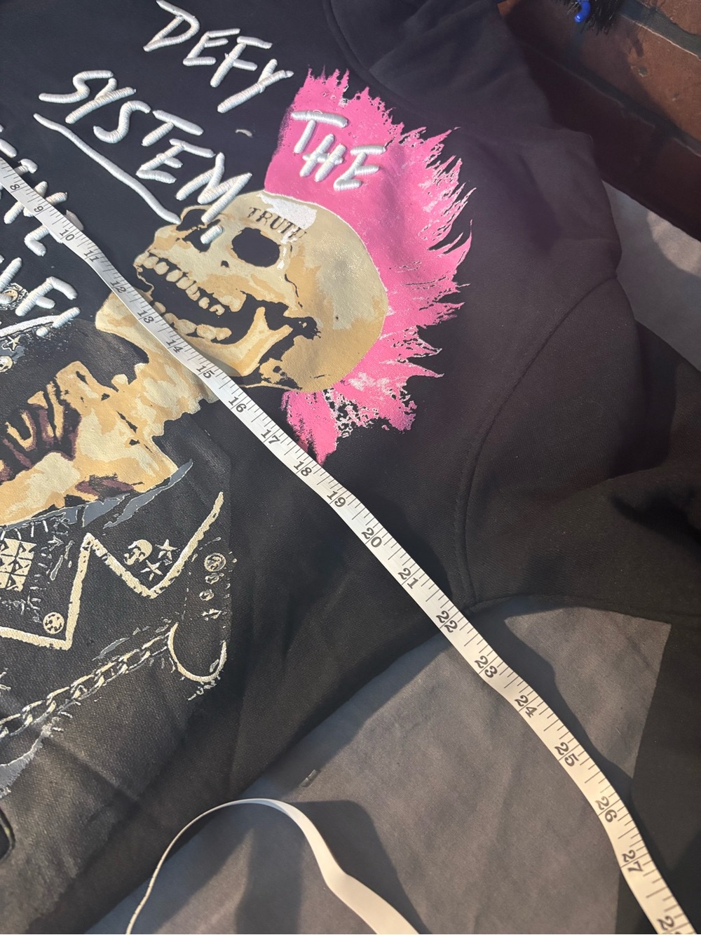 Reason Black Hoodie with Pink Mohawk Skull Graphic and White Text - Picture 4 of 7